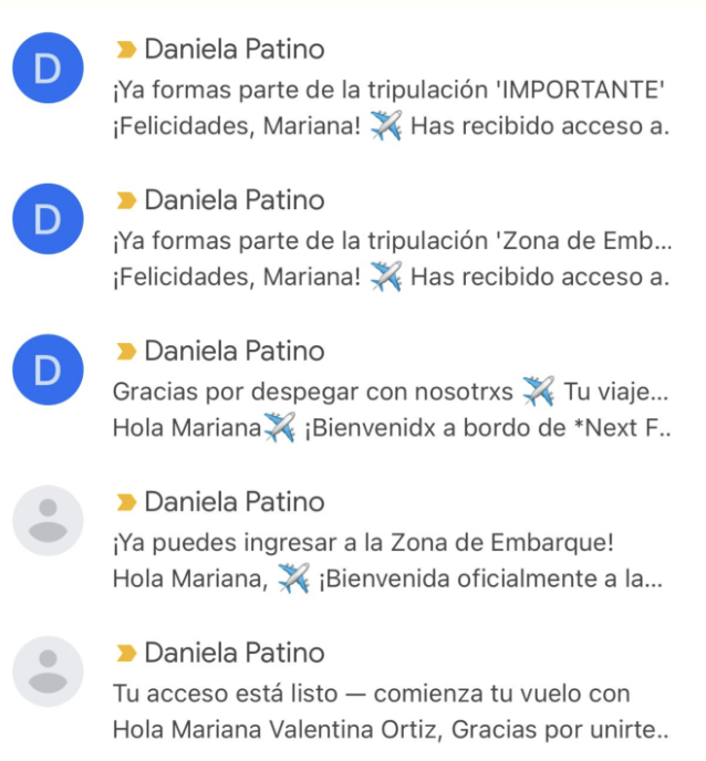 Ejemplo de los correos de bienvenida que recibirás
